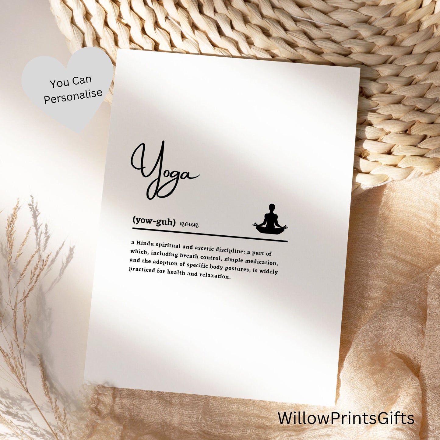 Yoga Gifts, Yoga Definition, Definition Print, Yoga Gifts, Yoga Wall Art, Yoga Buddy Gift, A5 A4 A3 Paper Sizes