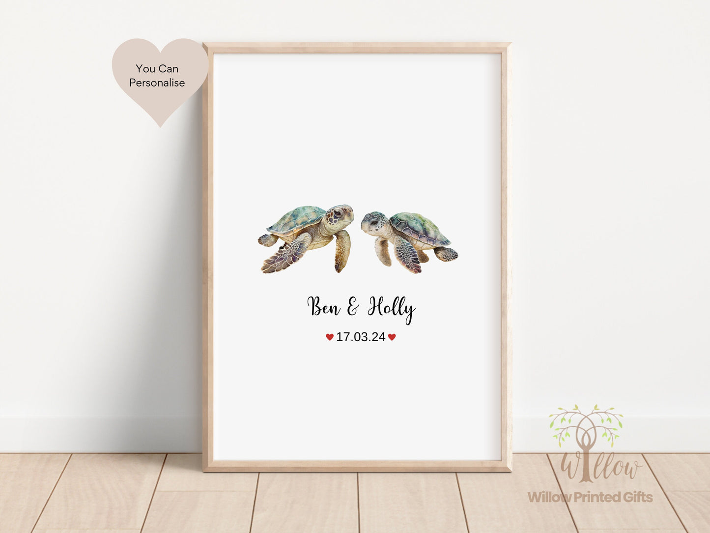 Sea Turtle Couple Gift, Wedding Gift, Ocean Print, Couples Gift, Personalised Animal Print, Engagement Gift, Anniversary Gift Watercolour