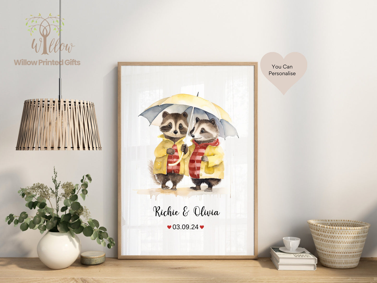 Badger Wedding Gifts, Couples Gift, Personalised Animal Print, Engagement Gift, Badger Couple Print, 1st Anniversary Gift, Newlywed Print