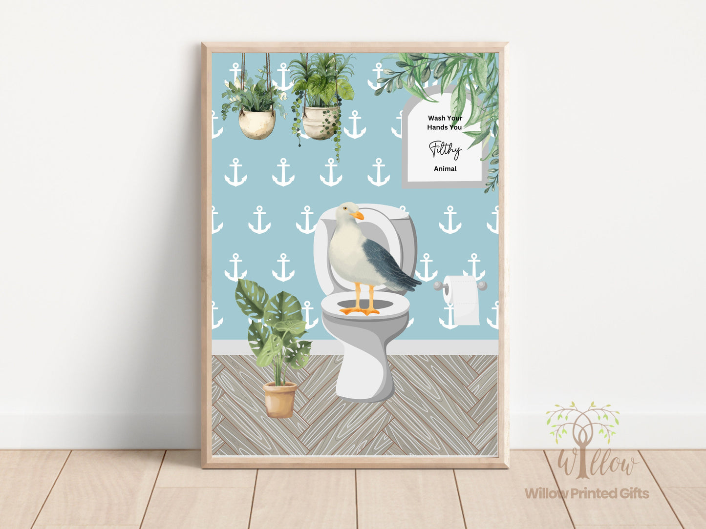 Nautical Wall Art, Seagull Bathroom Décor, Oceanic Toilet Scene, Bathroom Humour Print, Quirky Seagull Illustration, Coastal Restroom Poster