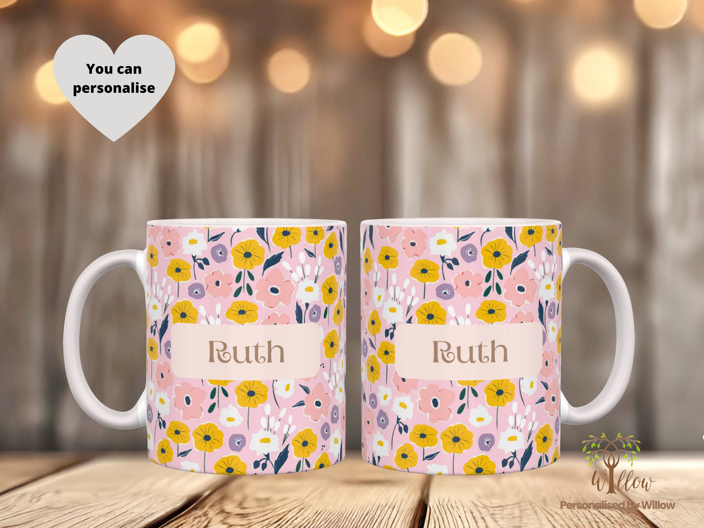Personalised Flower Mug With Optional Matching Slate Coaster