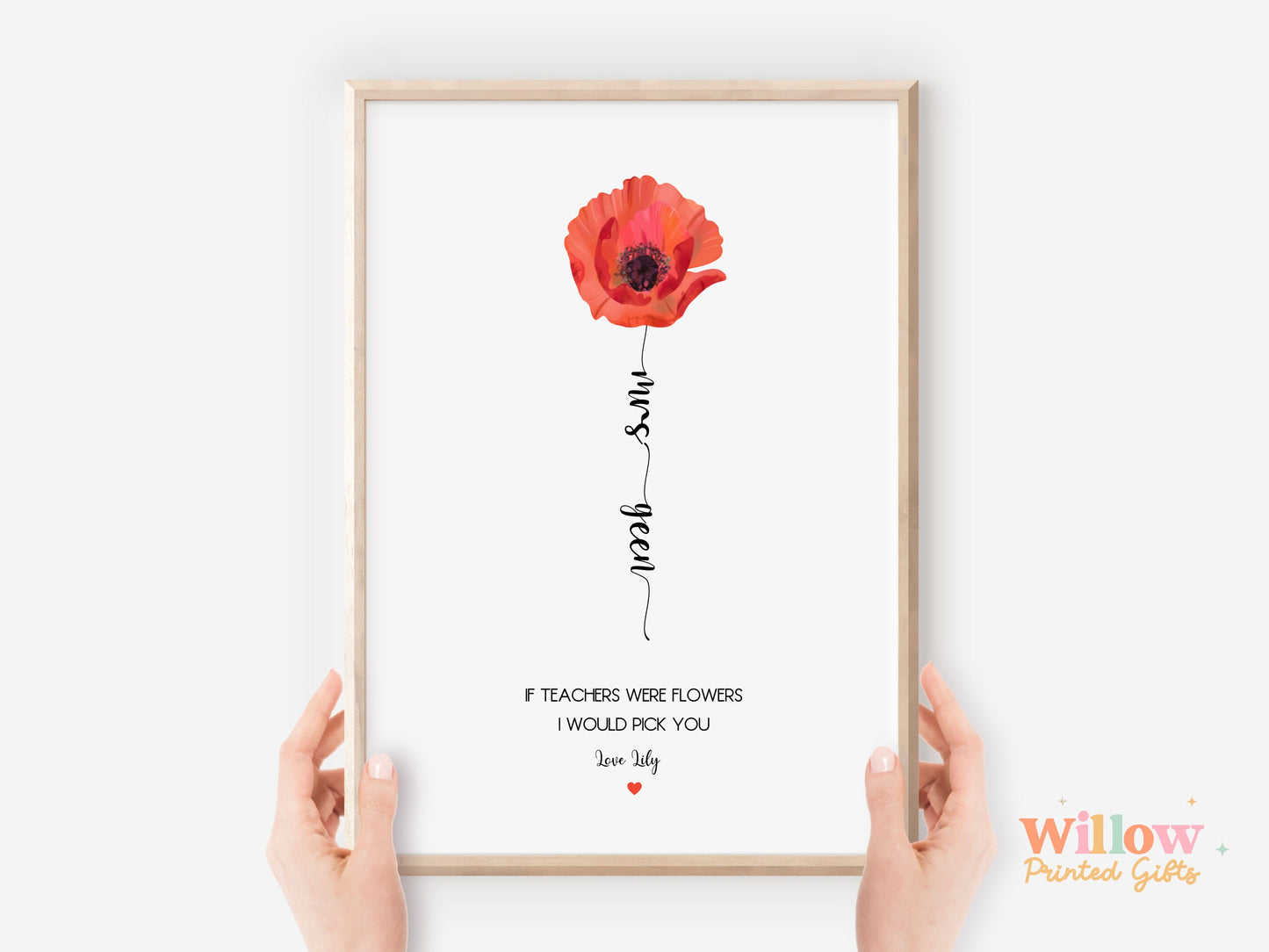 Personalised Teacher Flower Print, Poppy Flower Print, Custom Teacher Print, Teacher Appreciation Gift, Personalised Classroom Décor