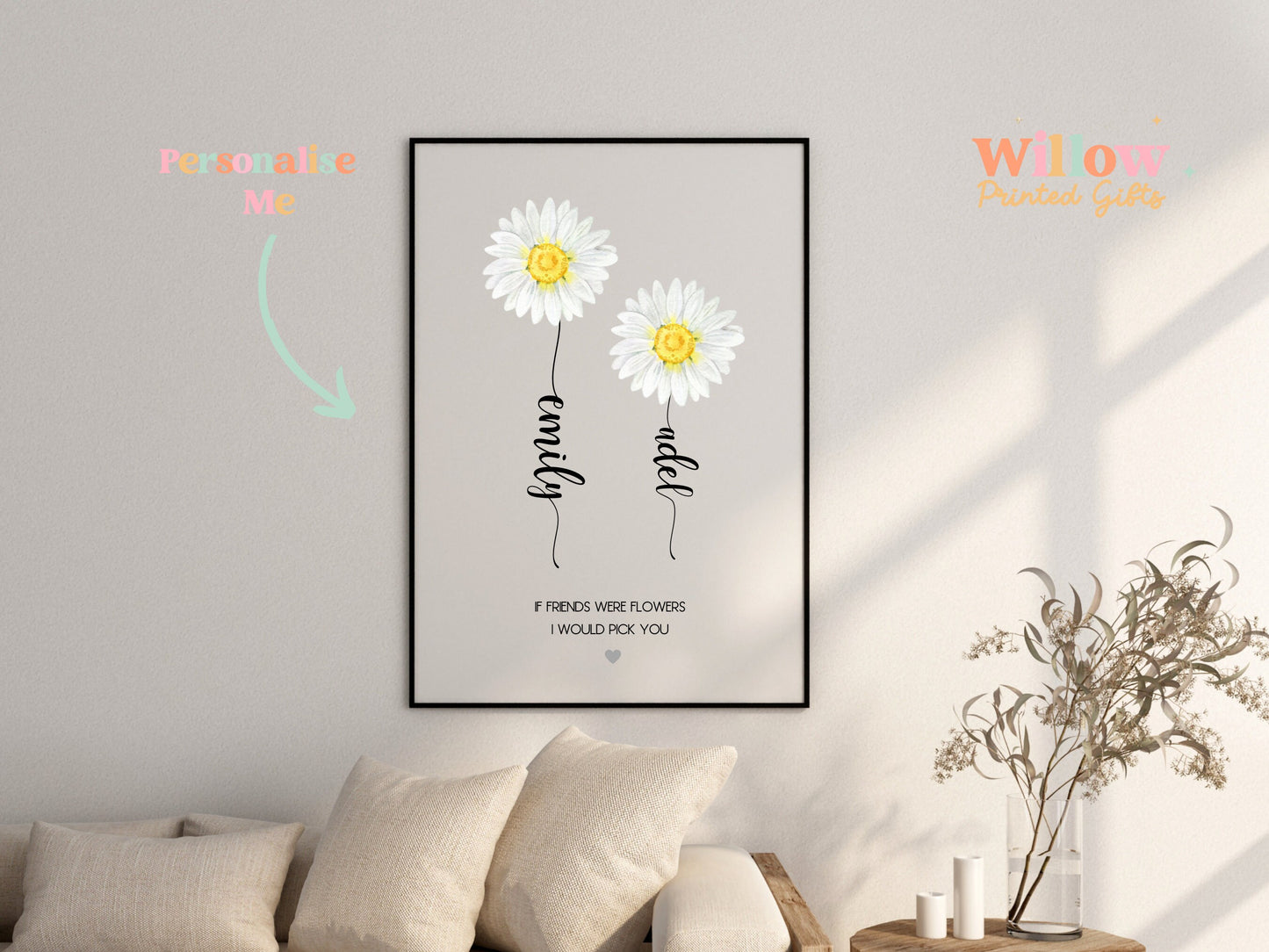 Personalised Daisy Friendship Print, Best Friend Gift, Thank you Gift, If Friends Were Flowers I would Pick You, Birthday Gift for Her.