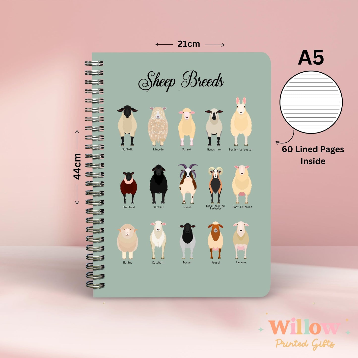 Sheep Breeds Notebook Gift, Sheep Themed Journal, Gift For Sheep Lover, Sheep Stationary, Sheep Gift, Farm Notebook, Sheep Lover Gift.