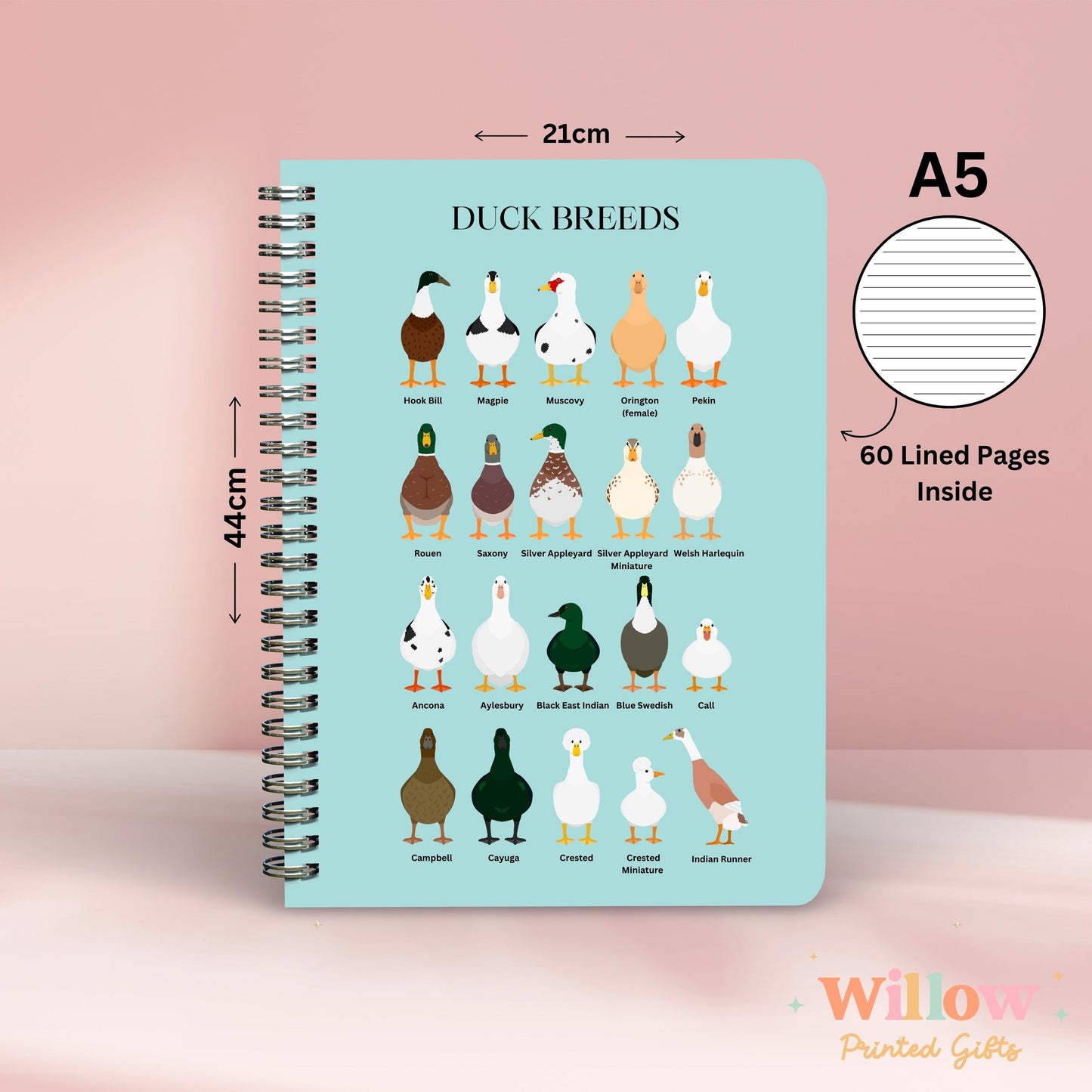 Duck Breeds Notebook Gift, Duck Themed Journal, Gift For Duck Lover, Duck Stationary, Farm Notebook, Bird Lover Gift.