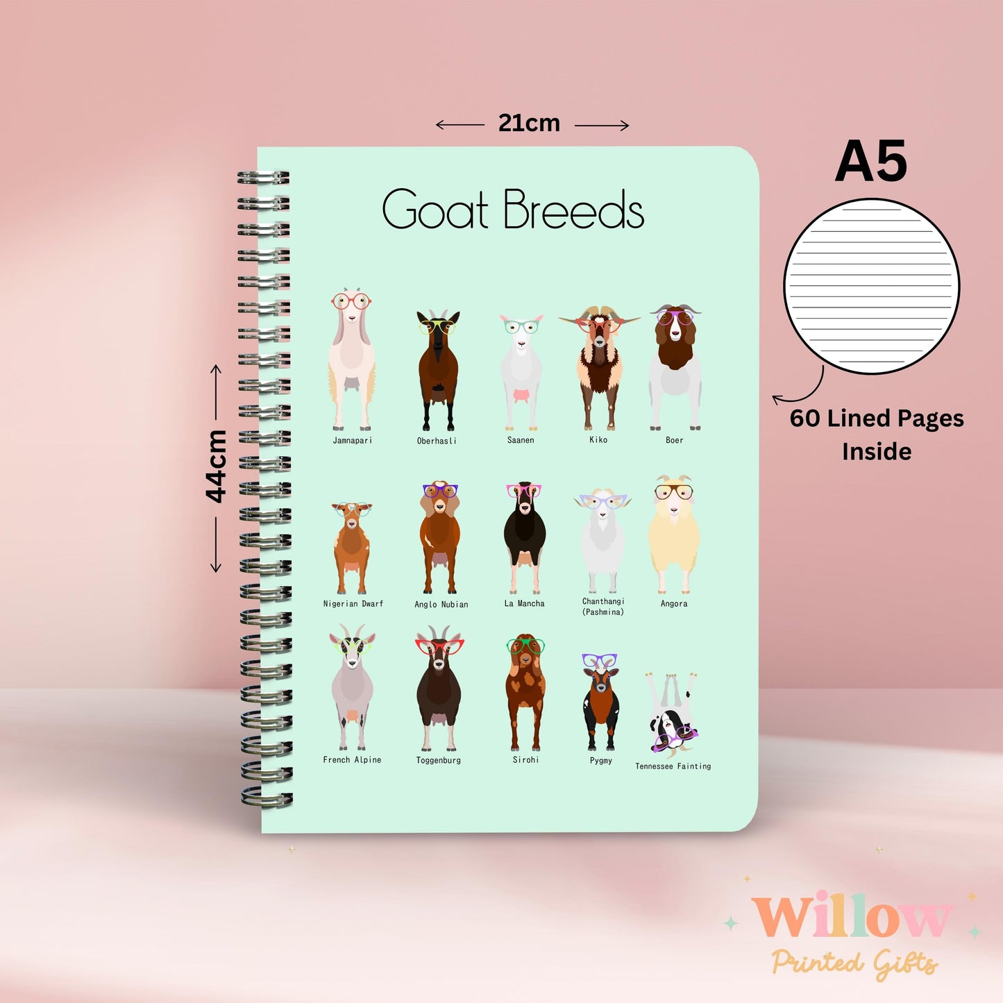 Goat Breeds Notebook Gift, Goat Themed Journal, Gift For Goat Lover, Goat Stationary, Farm Notebook, Goat Lover Gift, Farm Gift