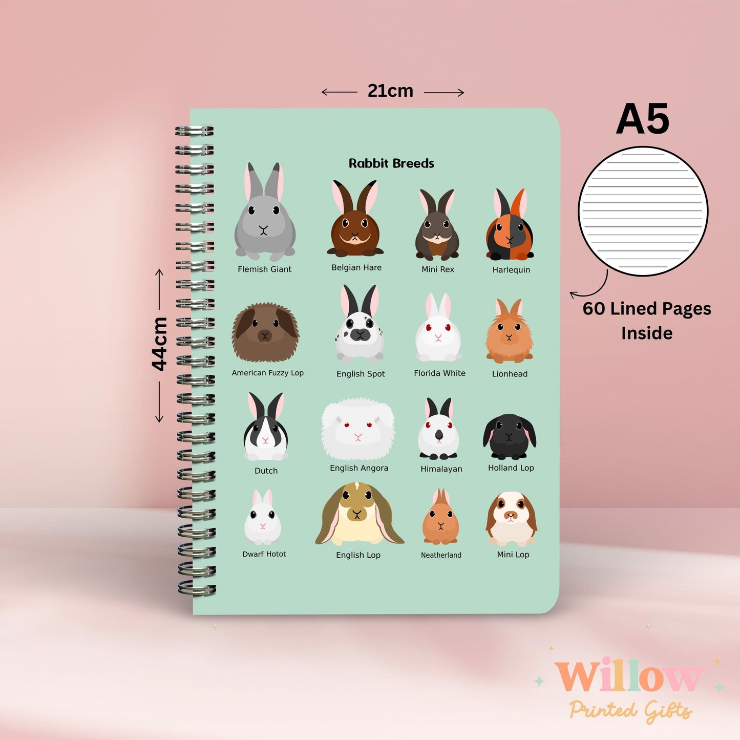 Rabbit Breeds Notebook Gift, Rabbit Themed Journal, Gift For Rabbit Lover, Rabbit Stationary, Farm Notebook, Rabbit Lover Gift, Farm Gift
