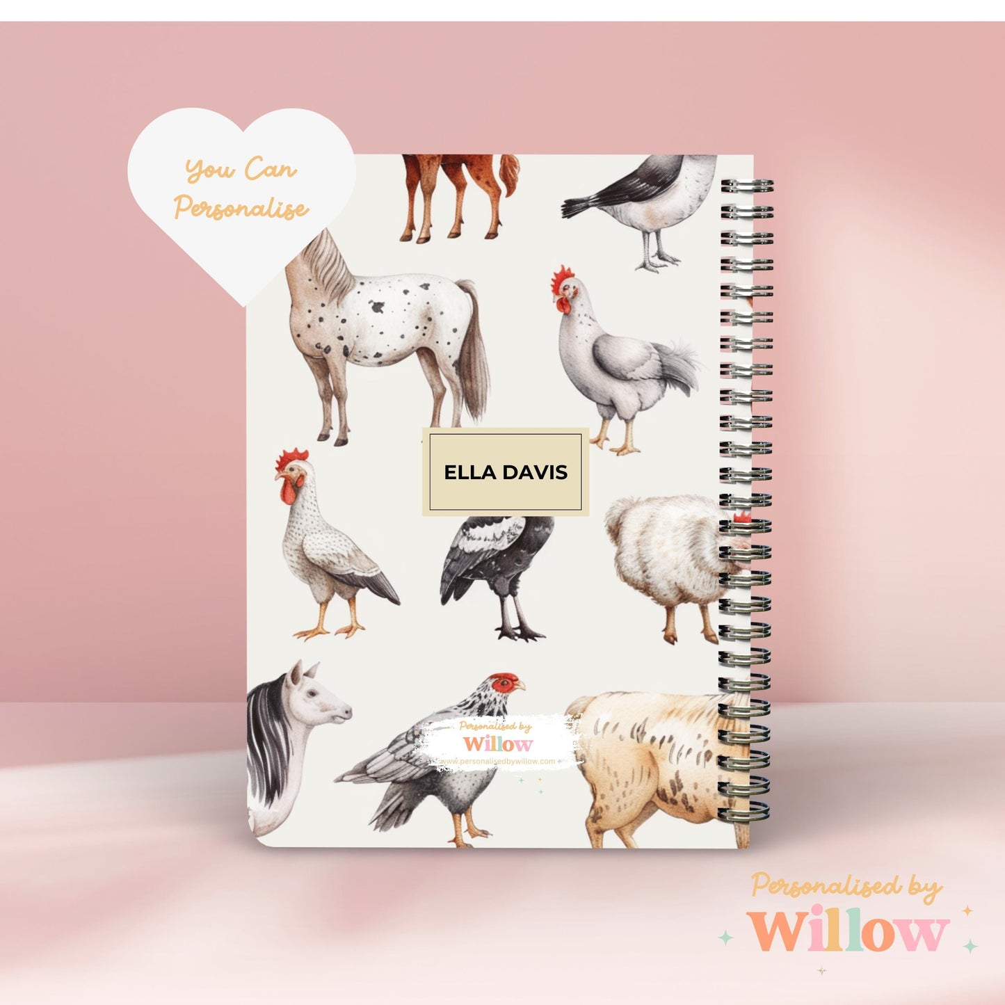 Personalised Farm Animal Notebook Journal, Farm Animal Stationary