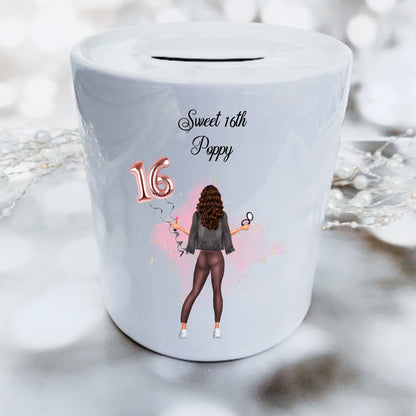 Personalised Sweet 16th Birthday Money Box, Tip Jar