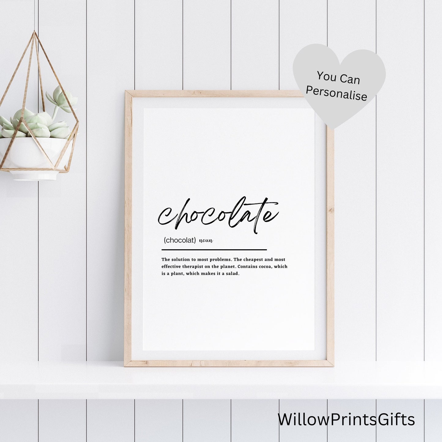 Chocolate Print, Chocolate Definition Print, Baker Gifts, Kitchen Print, Chocolate Quote, Home Print, Dictionary Print, A5 A4 A3 Paper Sizes