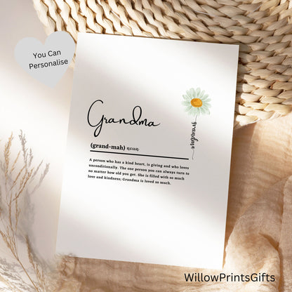 Grandma Definition Print, Gifts for Grandma, Grandma Gifts, Wall Art Décor, Grandma Quote, Grandma Prints  A5 A4 A3 Paper Sizes