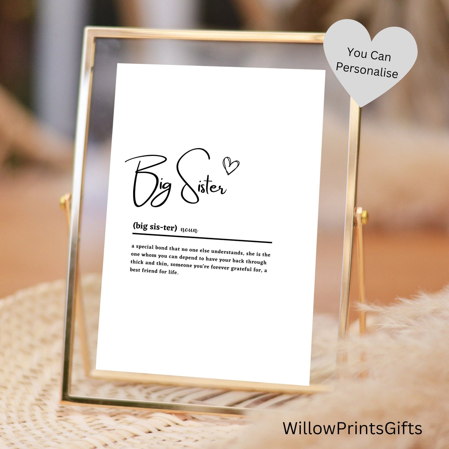 Big Sister Definition Print, Sister Birthday Gift, Special Sister Gift, Big Sister Print, Sibling Gift, A5 A4 A3 Paper Sizes