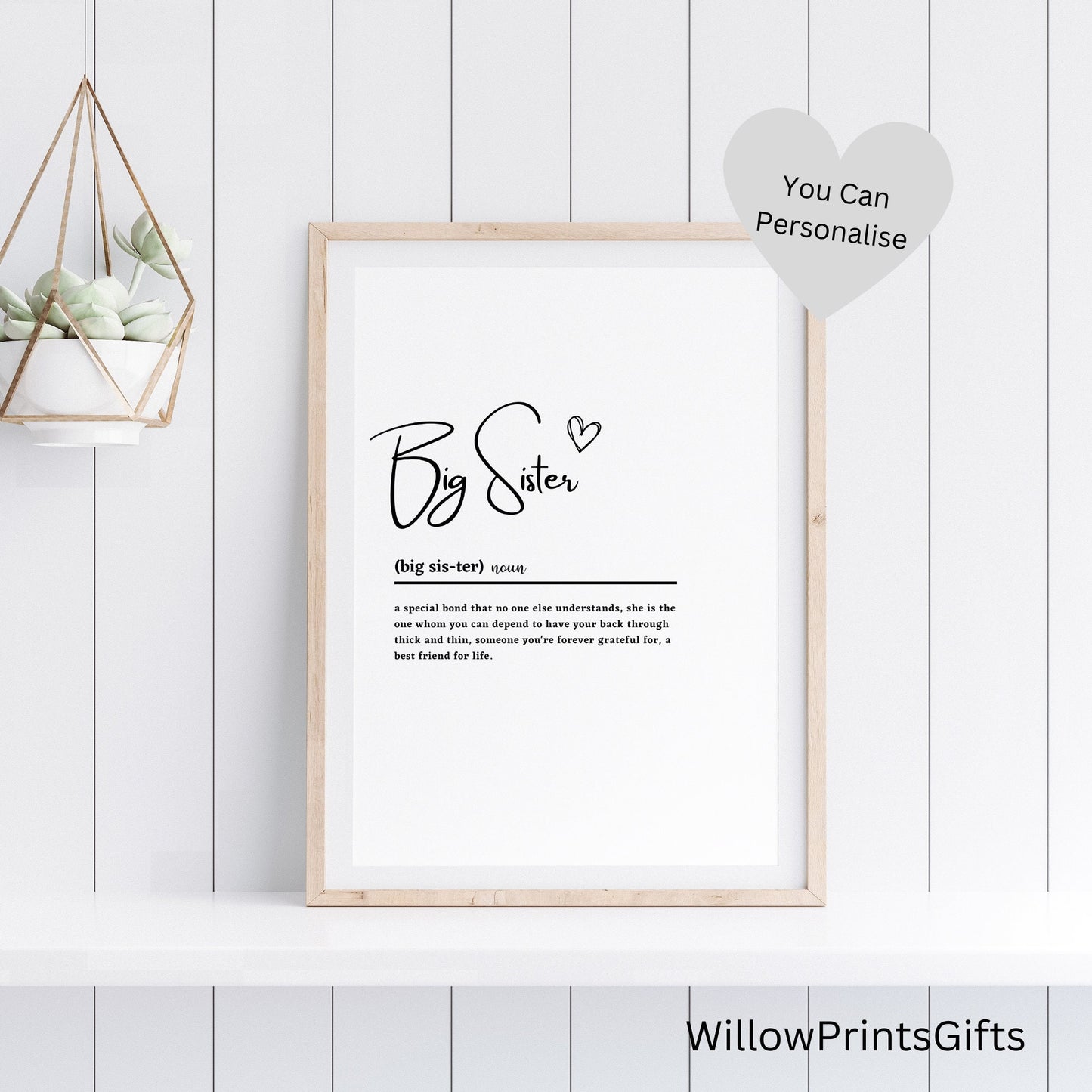 Big Sister Definition Print, Sister Birthday Gift, Special Sister Gift, Big Sister Print, Sibling Gift, A5 A4 A3 Paper Sizes