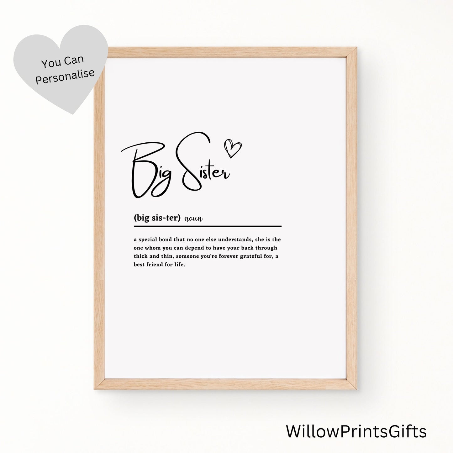 Big Sister Definition Print, Sister Birthday Gift, Special Sister Gift, Big Sister Print, Sibling Gift, A5 A4 A3 Paper Sizes
