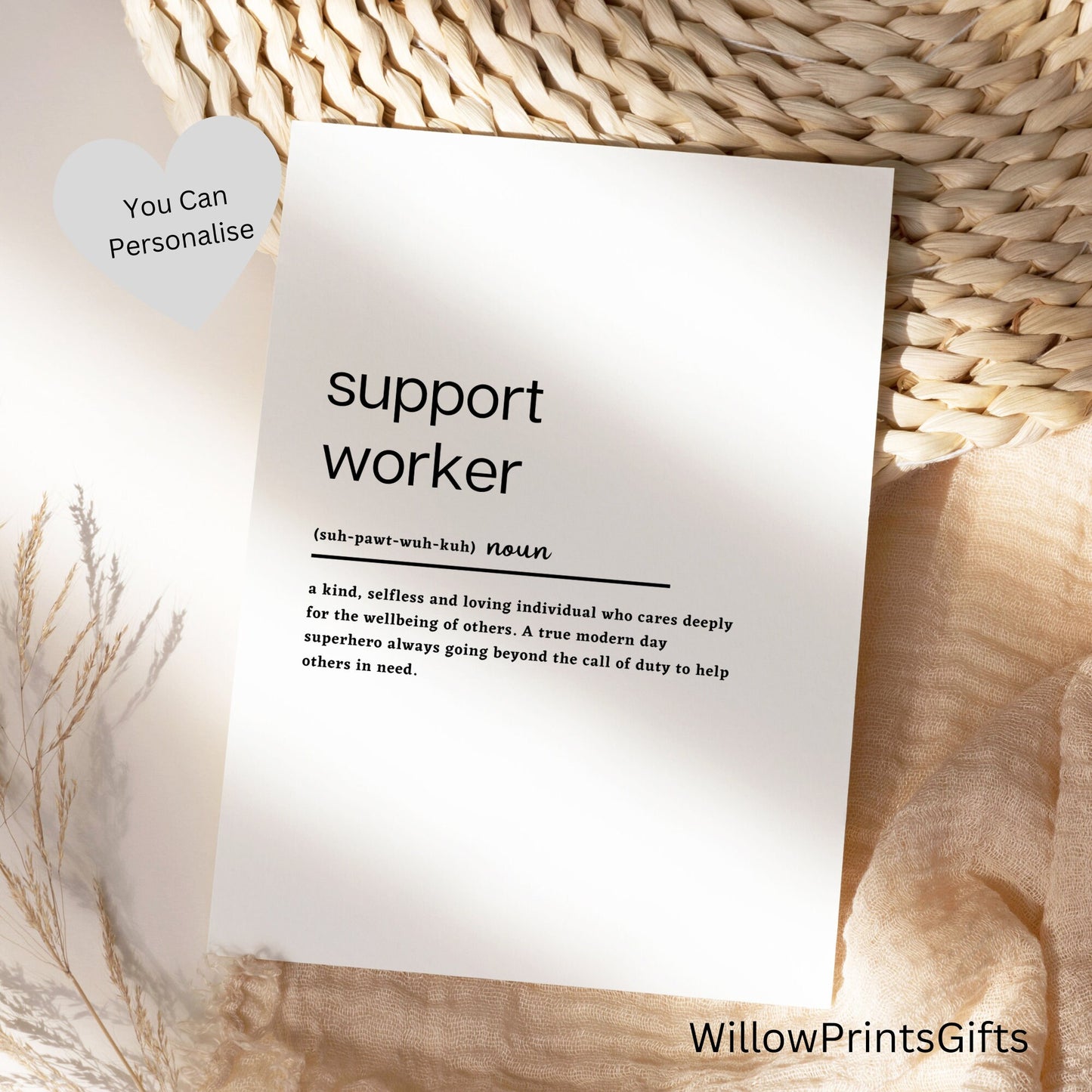 Support Worker Definition Print, Support Worker Gift, Carer Definition, End of Year Gift, School Gift, Thank You Gift,  A5 A4 A3 Paper Sizes
