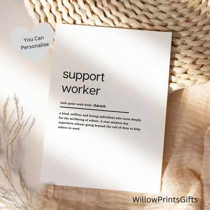 Support Worker Definition Print, Support Worker Gift, Carer Definition, End of Year Gift, School Gift, Thank You Gift,  A5 A4 A3 Paper Sizes