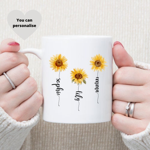 Personalised Mum Sun Flower Mug, Gift for Mum