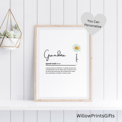 Grandma Definition Print, Gifts for Grandma, Grandma Gifts, Wall Art Décor, Grandma Quote, Grandma Prints  A5 A4 A3 Paper Sizes