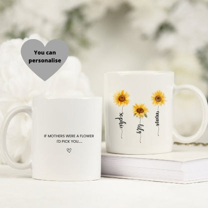 Personalised Mum Sun Flower Mug, Gift for Mum