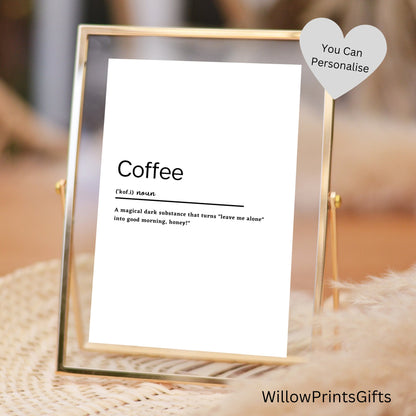 Coffee Definition Wall Art, Print Kitchen Wall Art, Foodie Print, Kitchen Print, Coffee Lover Print, Quote Print,  A5 A4 A3 Paper Sizes