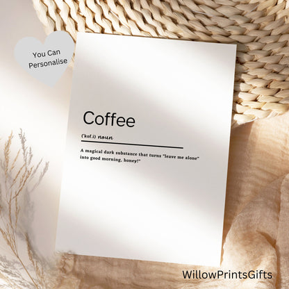 Coffee Definition Wall Art, Print Kitchen Wall Art, Foodie Print, Kitchen Print, Coffee Lover Print, Quote Print,  A5 A4 A3 Paper Sizes