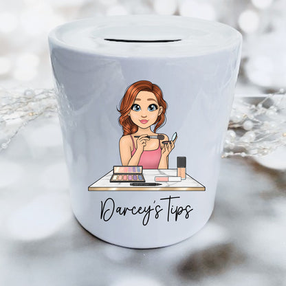 Personalised Makeup artist  Tip Jar,  Piggy Bank, Personalised Money Box