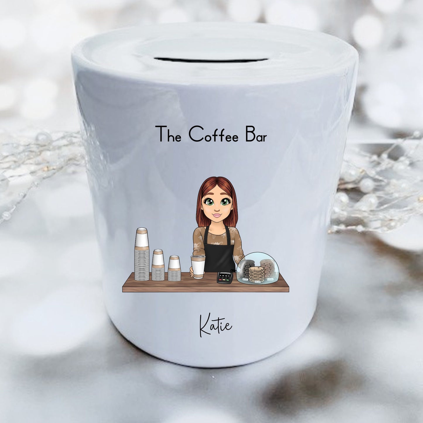 Coffee shop tip jar, Personalized tip jar, Custom coffee shop jar