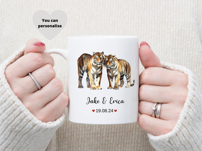 Tiger Wedding Mug Gift, Personalised 1st Anniversary Gift, Personalised Mug.