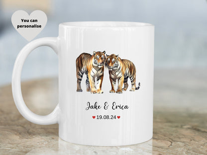 Tiger Wedding Mug Gift, Personalised 1st Anniversary Gift, Personalised Mug.