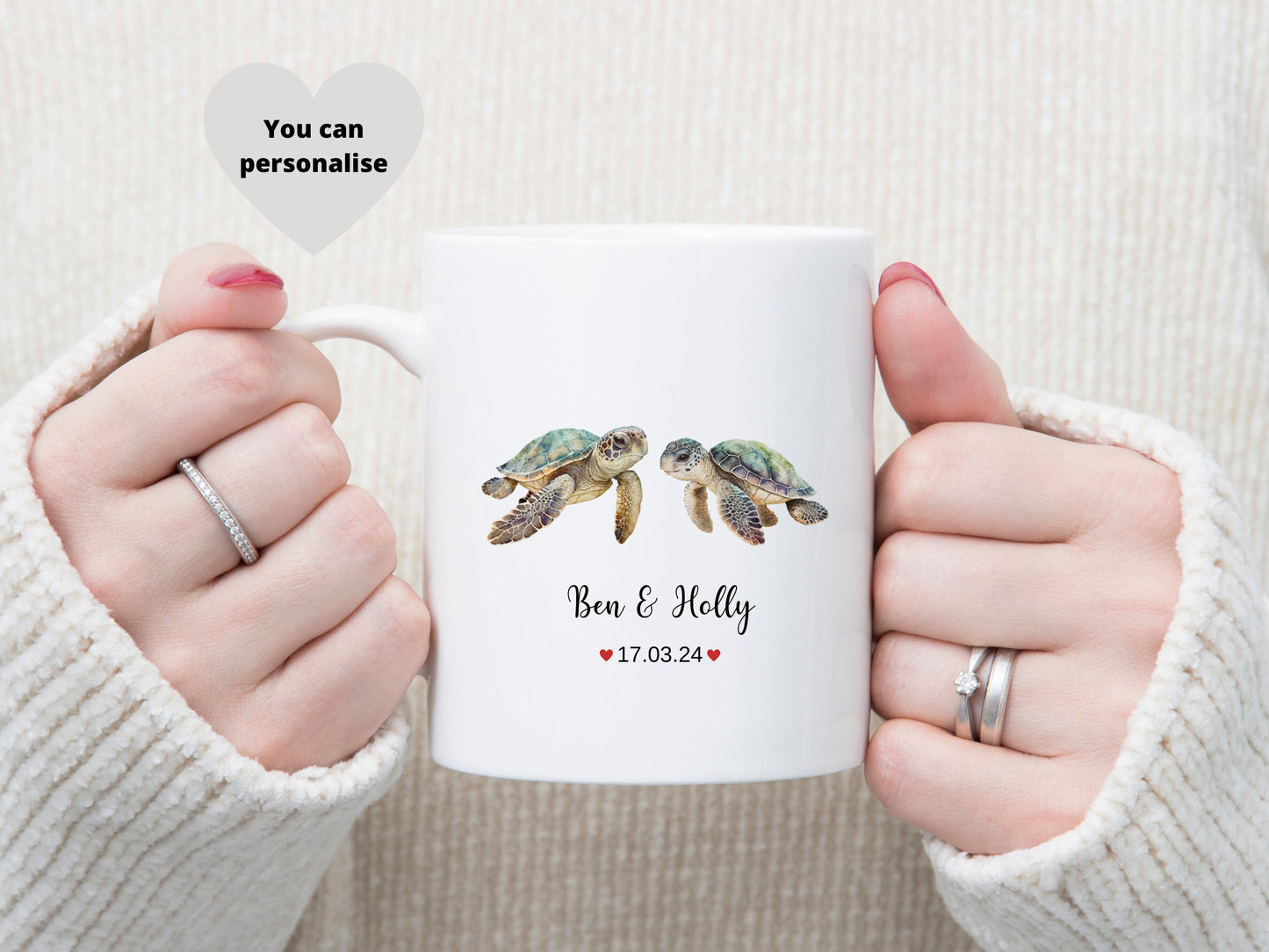 Turtle Couples Gift, Turtle Personalised Mug, Wedding Gifts, Ocean Mug.