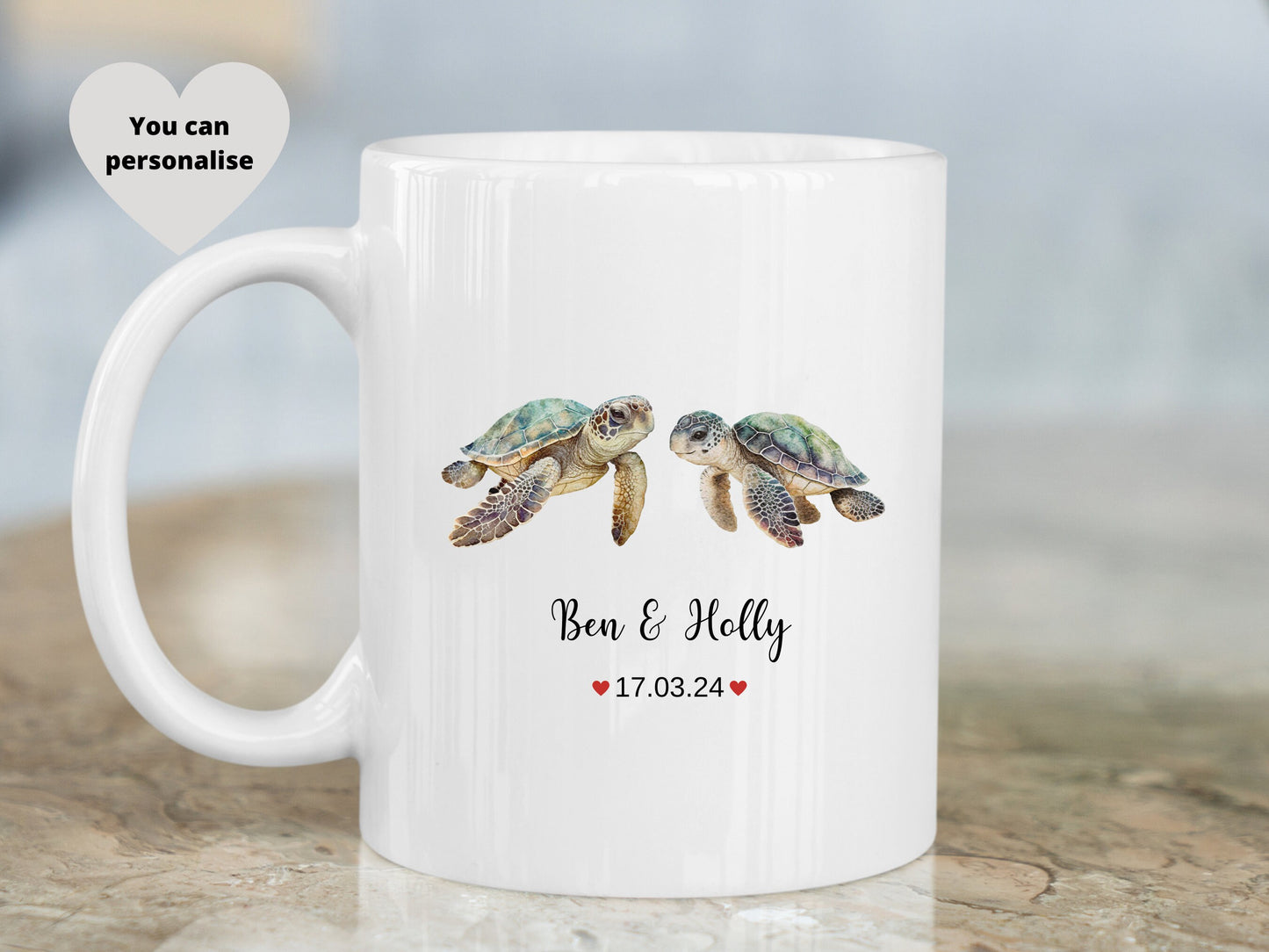 Turtle Couples Gift, Turtle Personalised Mug, Wedding Gifts, Ocean Mug.