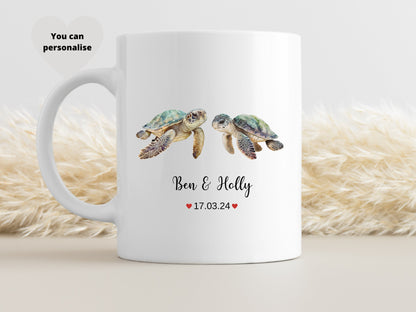 Turtle Couples Gift, Turtle Personalised Mug, Wedding Gifts, Ocean Mug.