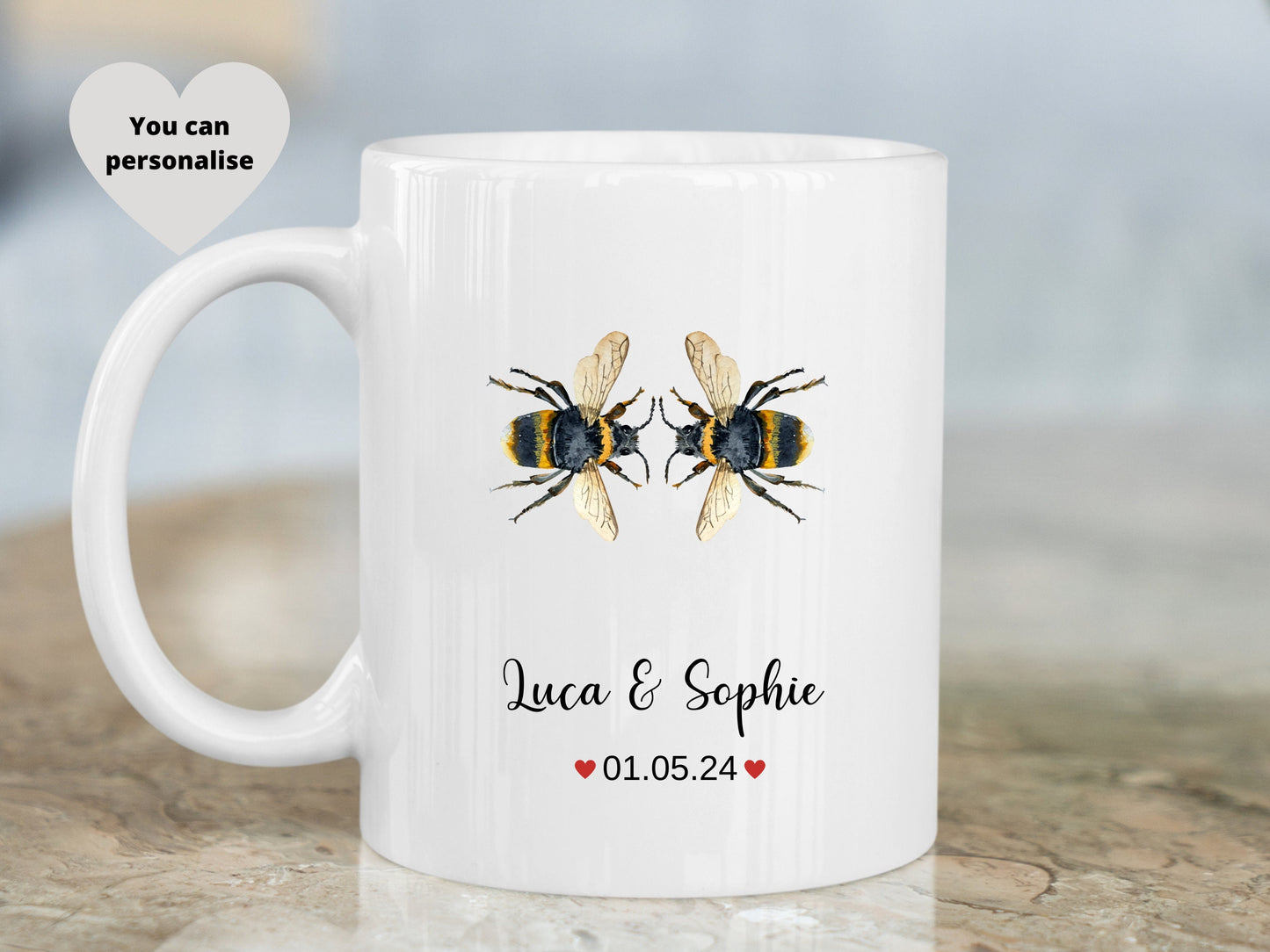 Personalised Bee Wedding, Anniversary Mug Gift