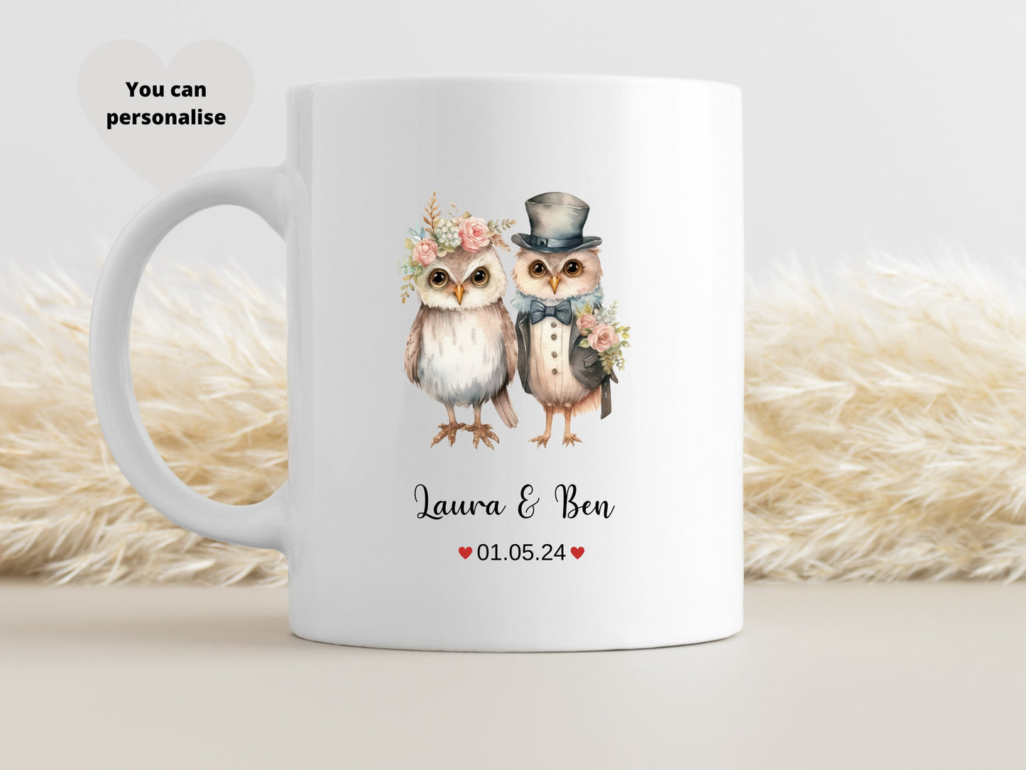 Personalised Owl Wedding / 1st Anniversary Mug