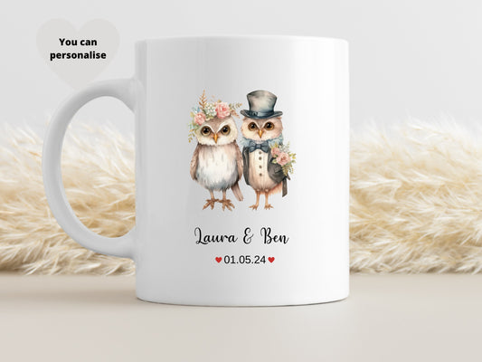 Personalised Owl Wedding / 1st Anniversary Mug