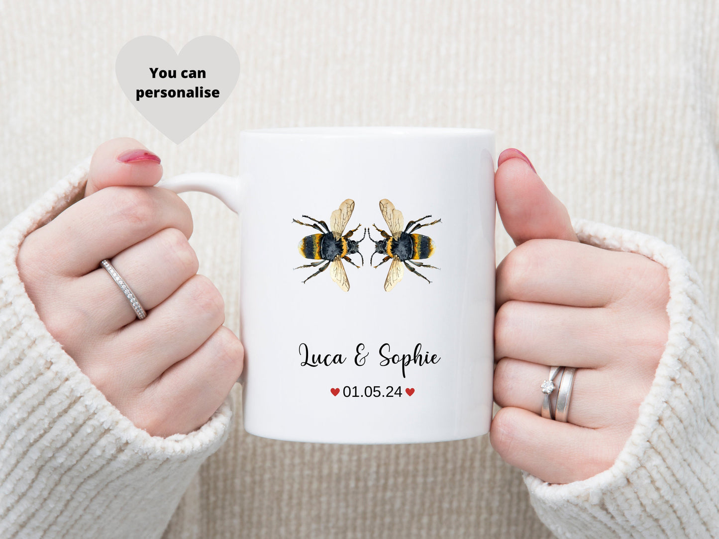 Personalised Bee Wedding, Anniversary Mug Gift