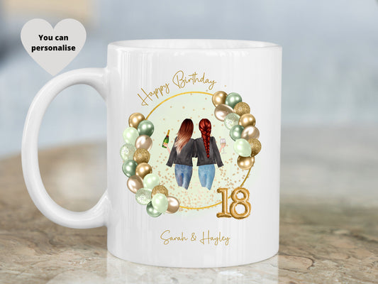 18th Birthday Gift for Her, Birthday Balloon Mug, Friend Bestie Gift