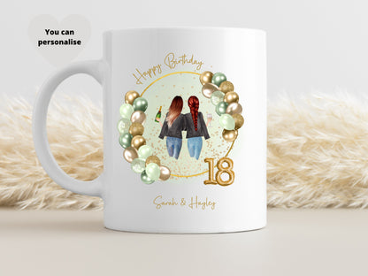 18th Birthday Gift for Her, Birthday Balloon Mug, Friend Bestie Gift