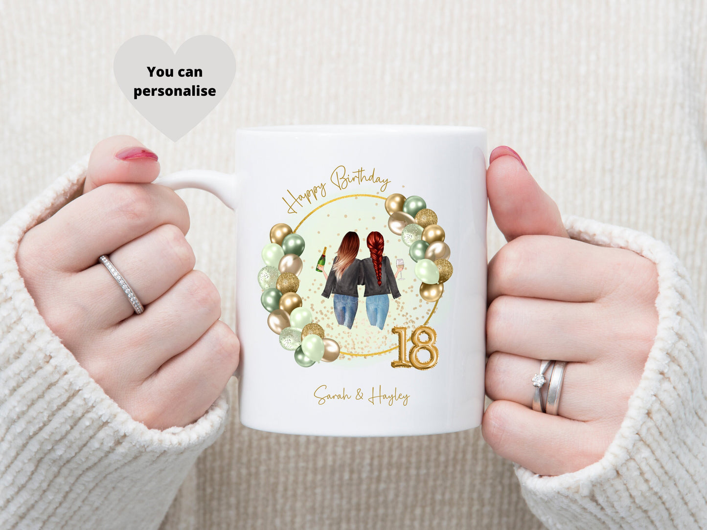 18th Birthday Gift for Her, Birthday Balloon Mug, Friend Bestie Gift