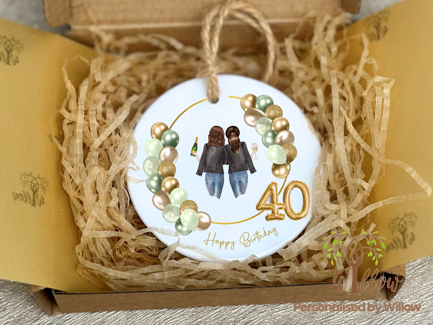 Personalised 30th Birthday Ceramic Hanging Ornament, Gift For Her, Friends 40th Birthday Keepsake, Any Age Name 18th, 21st, 30th, 40th Gift