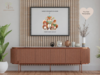 Personalised Squirrel Family Print, Family Portrait, Family Print, Gift For Mum, Family Quote Print, Family Wall Décor, Any Name Gift