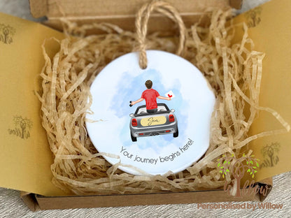 Personalised Driving Test Ceramic Hanging Ornament, Driving Test Gift, Ceramic Ornament.