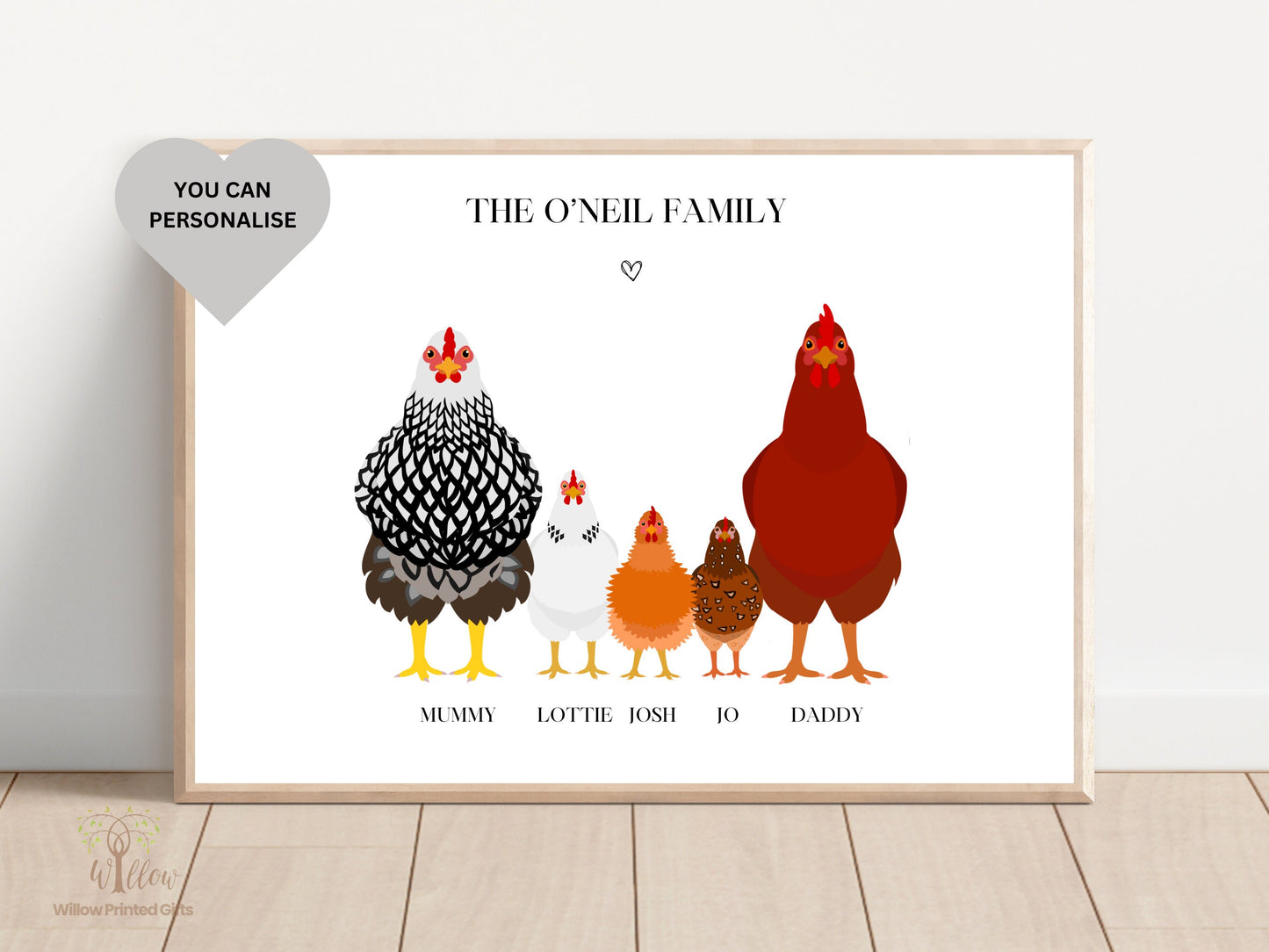 Chicken Family Print, Animal Family Print, Chicken Breeds Poster, Chicken Types Illustrations, Chicken Drawing,  Animal Print