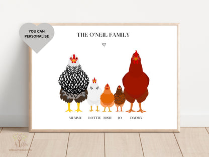 Chicken Family Print, Animal Family Print, Chicken Breeds Poster, Chicken Types Illustrations, Chicken Drawing,  Animal Print