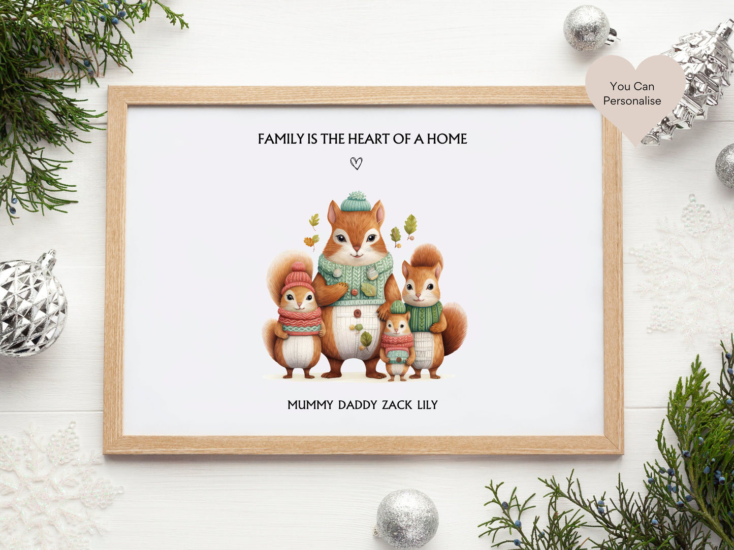 Personalised Squirrel Family Print, Family Portrait, Family Print, Gift For Mum, Family Quote Print, Family Wall Décor, Any Name Gift