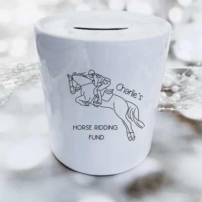 Personalised Horse Riding Fund Savings Money Jar