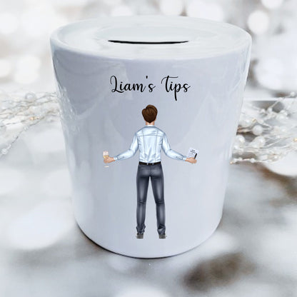 Personalised Waiter Tip Jar, Waiter Gratuity Container, Custom Waitstaff Tip Jar, Piggy Bank, Personalised Money Box, Bar Tips, Savings Jar