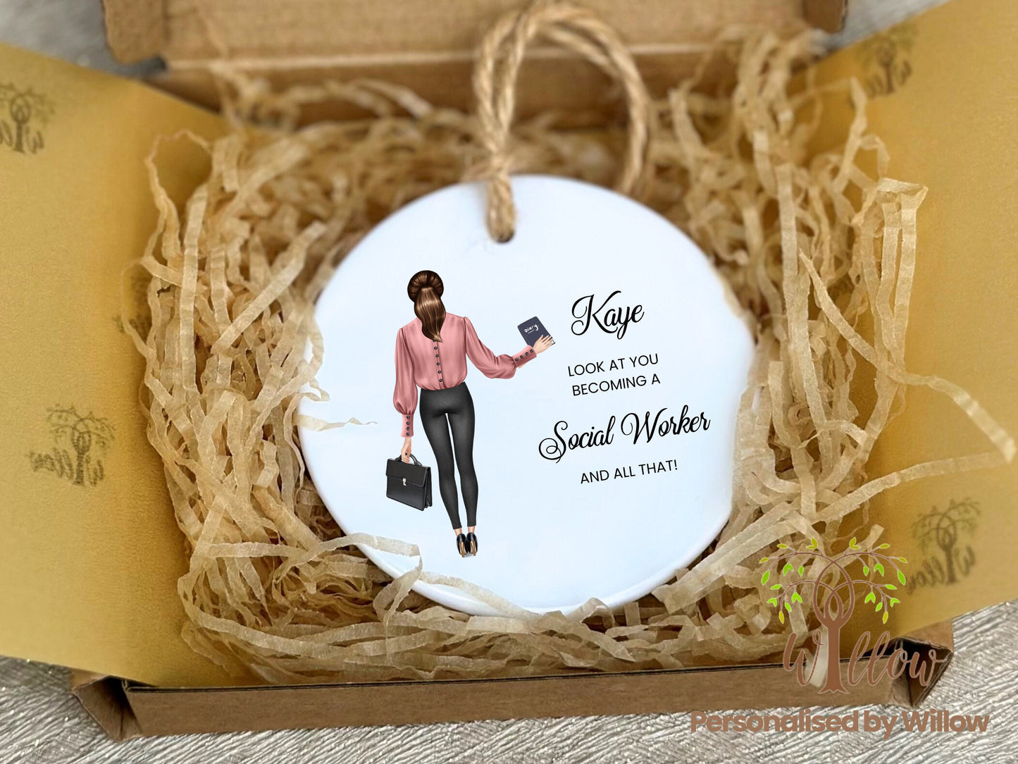 Personalised Social Worker Gift, Custom Social Worker Ceramic Ornament.