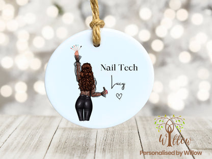 Nail Technician Gift, Personalised Nail Tech Hanging Plaque, Ceramic Ornament