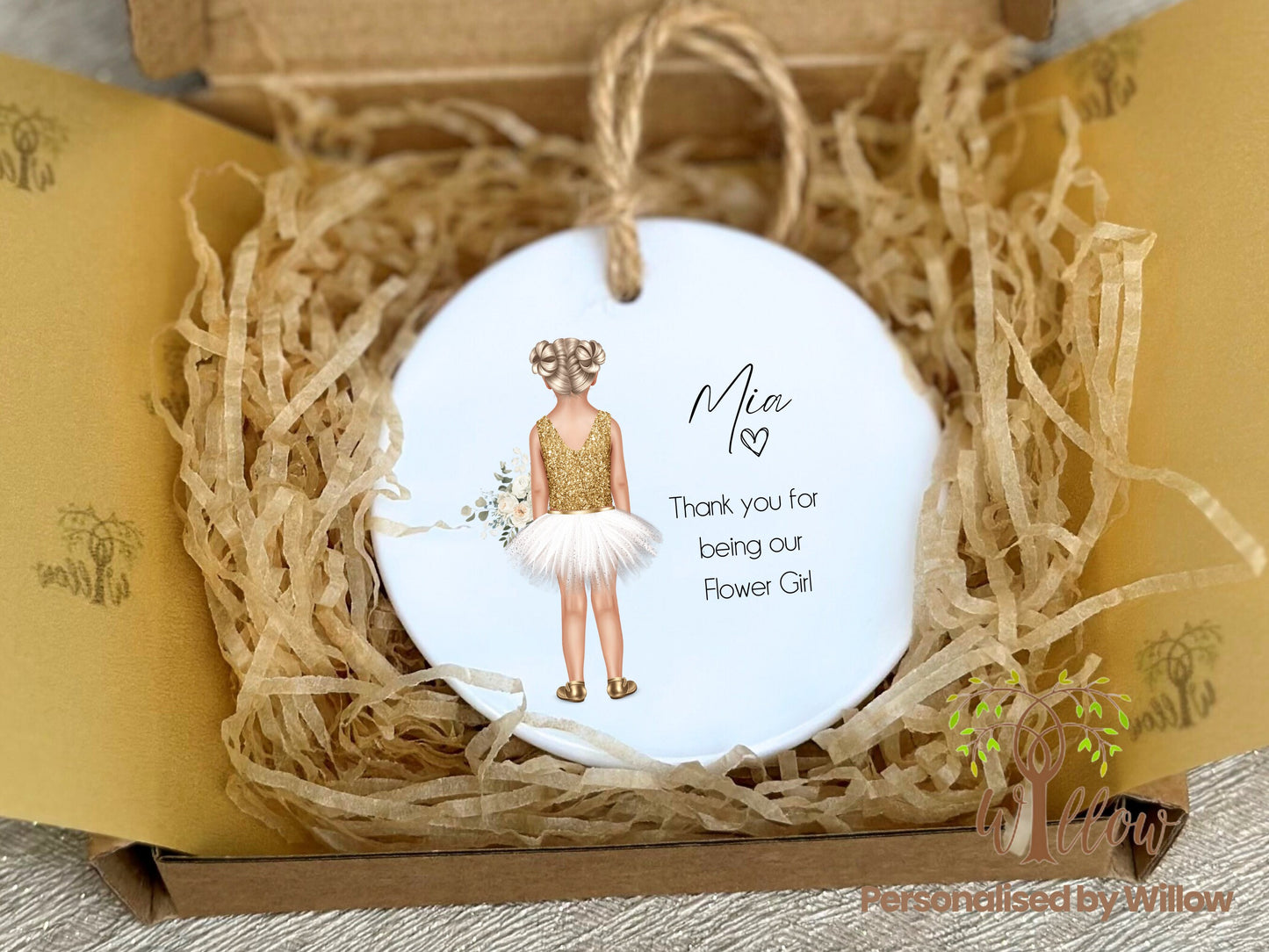 Personalised Flower Girl Ceramic Ornament Keepsake Gift.